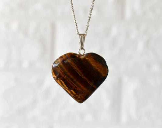 Tiger Eye Heart Pendant Necklace | Genuine Crystal Jewelry | Grounding & Protective Energy Necklace