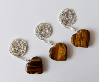 Tiger Eye Heart Pendant Necklace | Genuine Crystal Jewelry | Grounding & Protective Energy Necklace