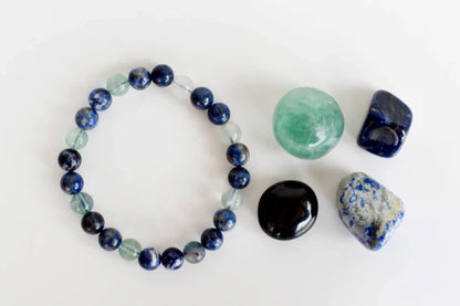 Virgo Zodiac Crystal Kit | Astrology Gift Set with Healing Gemstones – Lapis Lazuli, Green Fluorite, Sodalite & Black Obsidian | Crystal Bracelet & Tumbled Stones for Virgo