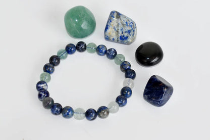 Virgo Zodiac Crystal Kit | Astrology Gift Set with Healing Gemstones – Lapis Lazuli, Green Fluorite, Sodalite & Black Obsidian | Crystal Bracelet & Tumbled Stones for Virgo