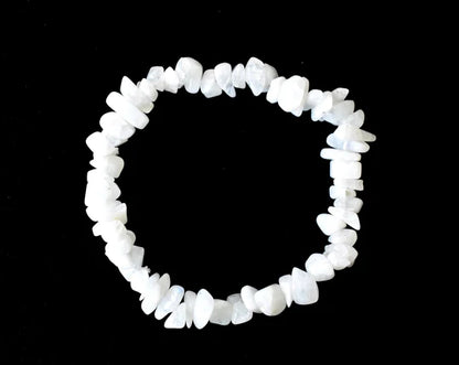 White Rainbow Moonstone Gemstone Chip Bracelet | 7-7.5 Inch Healing Crystal Bracelet for Intuition & New Beginnings