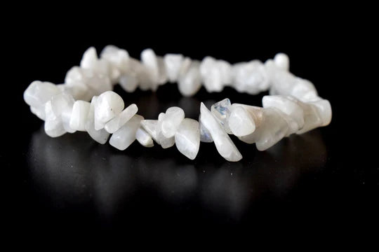 White Rainbow Moonstone Gemstone Chip Bracelet | 7-7.5 Inch Healing Crystal Bracelet for Intuition & New Beginnings